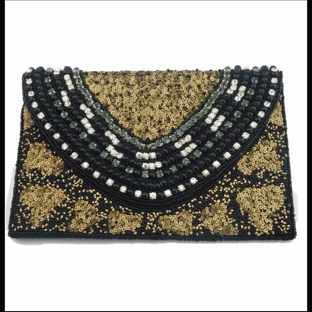 Classy Hand Beaded Black Clutch